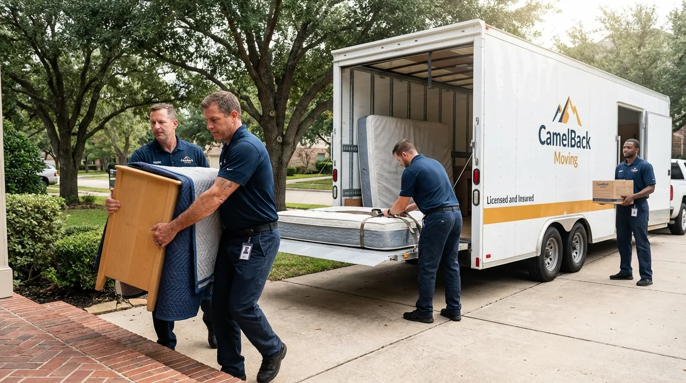 Crew loading residential truck for cross-state move from Decaturville, TN