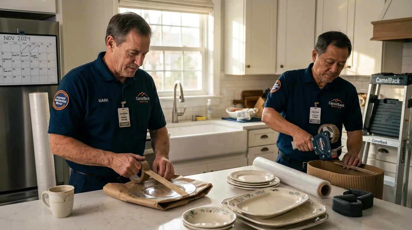 Professional crew packing kitchen dishware in Decaturville, TN